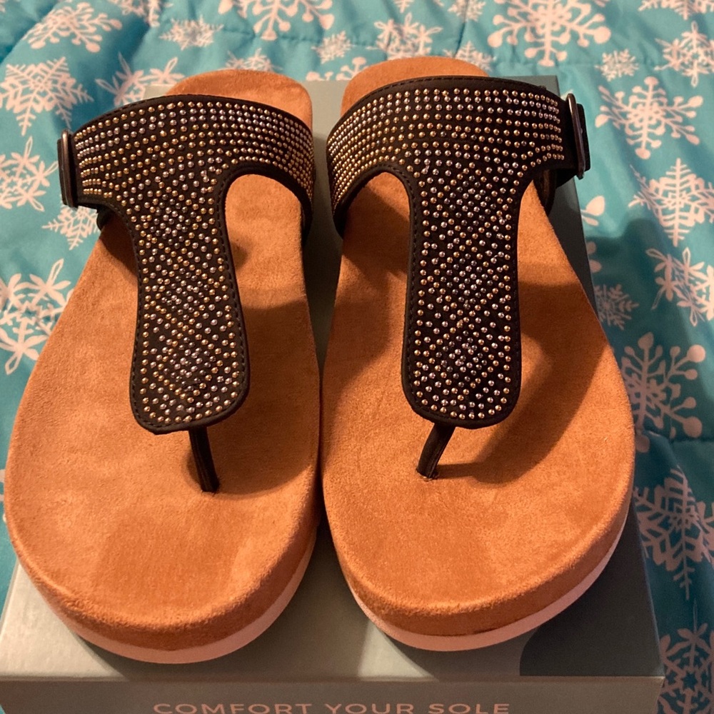 White Mountain Black Studded Sandals